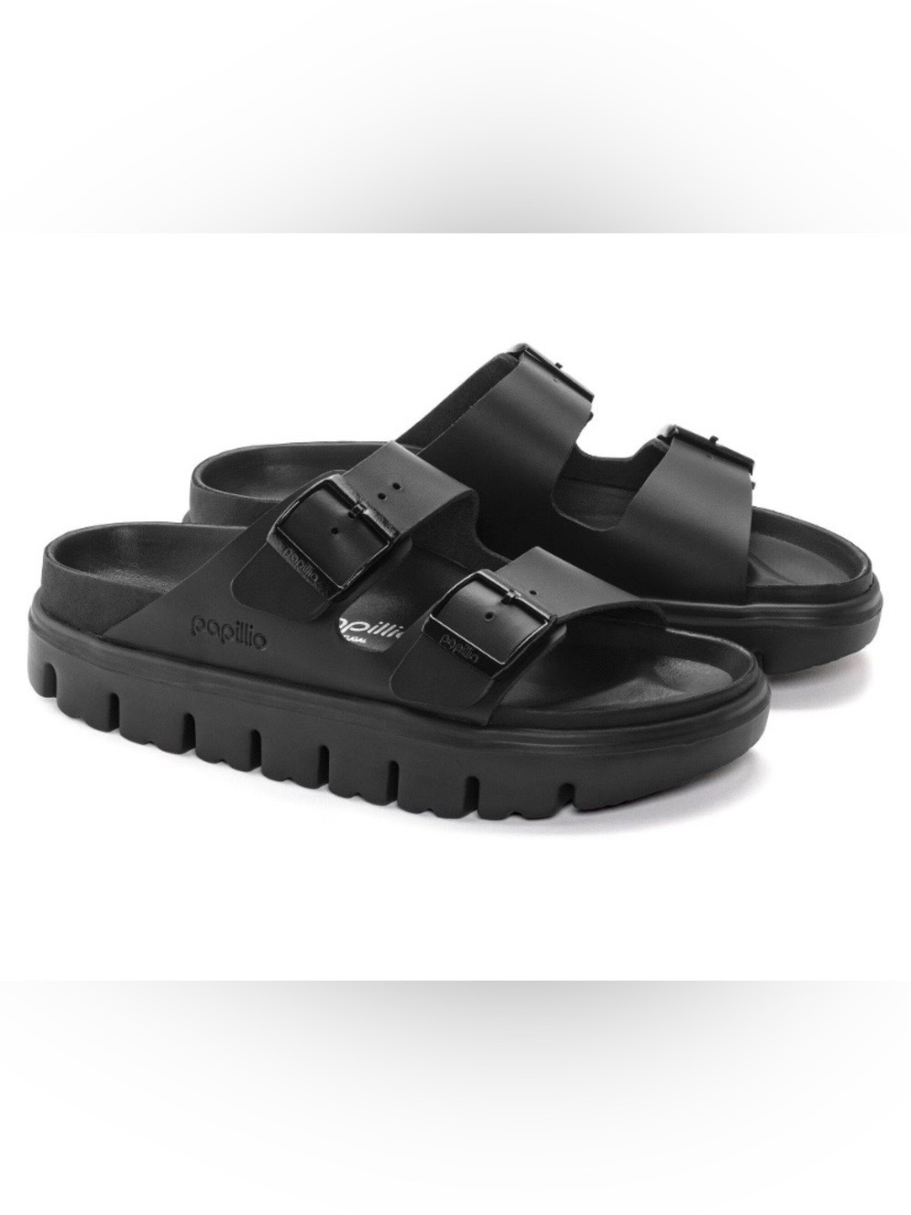 Birkenstock Arizona Papillio Black Chunky Platform Slide Sandals